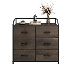 Dark Brown Midfield 6 Drawer Double Dresser 6 Removable and Removable Drawers with Easy-To-Pull Wooden Handles.Storage Drawers