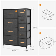 Gray 9 Drawer Double Dresser organizational Needs Ideal for Small Spaces Such As Apartments, Condos, and Dorm Rooms