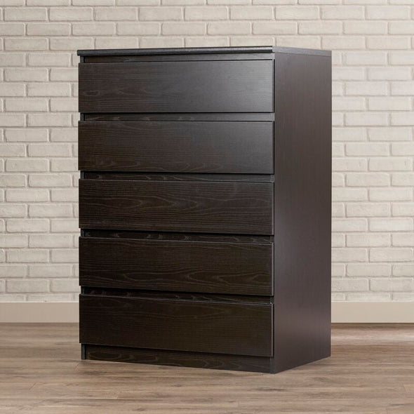 5 Drawer Chest Open Smoothly on Ball-Bearing Glides, Revealing Ample Space To Tuck Away Spare Linens Shirts, Pants, and Other Wardrobe