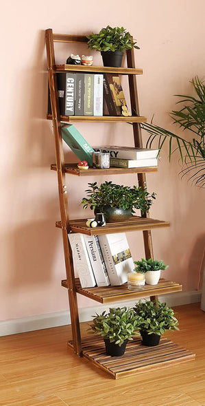 6-Tier Ladder Shelf-Plant Stand Storage Organizer，Bookcase Display Shelf，Standing Wooden Shelves for Living Room, Home Office, Rustic Brown