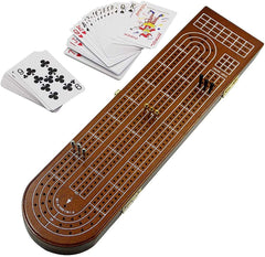 Wood Cribbage Board Game Set 3 Tracks with Metal Pegs Cards, Storage Area This three-track Cribbage Game is Played By 2 to 3 People. Players