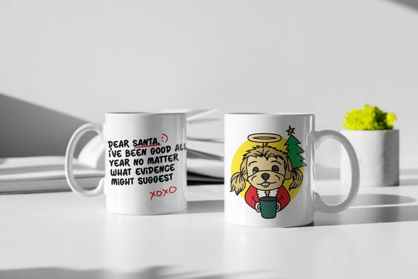 Dear santa I've been good all year no matter what evidence might suggest, funny christmas mugs for holiday season, unique xmas gift