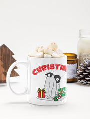 Personalized Hot Chocolate Mugs, Funny Christmas Mug, Secret Santa Gift, Penguin Mug, Kids Christmas Mugs, Childrens Hot Cocoa Mug