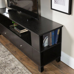 Black TV Stand for TVs up to 65" Boasting Both Style and Storage Space Also Space for all your DVDs and Players Thanks To Two Open Shelves