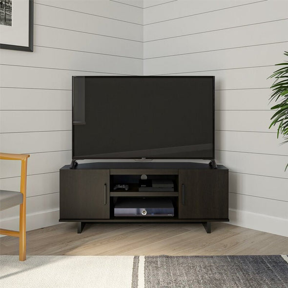 Espresso TV Stand for TVs up to 50" Get A Trendy Spot To Place your TV Without Taking Up Valuable Floor Space with this Corner TV Stand