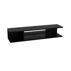 Black Floating TV Stand for TVs up to 70" Four Open Shelves Providing Storage Space for your Books, Electronic Devices and Media Equipment