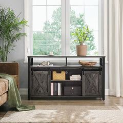 Charcoal Gray Black TV Stand for TVs up to 65" 2 Open Compartments and A Large Shelf Under the Tabletop