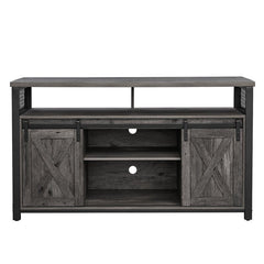 Charcoal Gray Black TV Stand for TVs up to 65" 2 Open Compartments and A Large Shelf Under the Tabletop