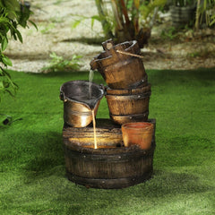 3-tier Whiskey Barrels Patio Fountain with LED Give your Garden or Patio a Rustic Touch with this Whiskey-Barrel, Outdoor Fountain