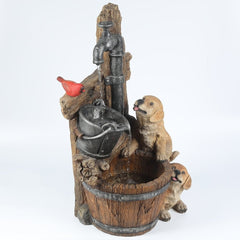 Resin Puppies and Water Pump Outdoor Patio Fountain with LED Light Bring the Joy and Whimsy to Your Outdoor Living Area