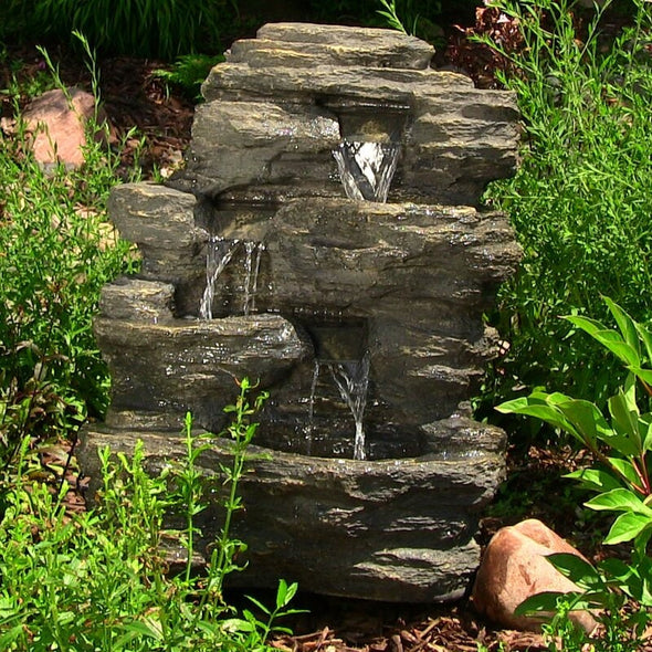 Alvis Polystone Fall Fountain with LED Light Fountain Features a Durable Polystone, Construction Includes Electrical 130 GPH Pump