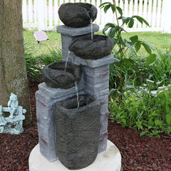 Vega Polystone Solar Fountain with Light Make a Large Statement with Little Effort by Adding This Naturally Carved Water Fountain