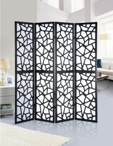 Screen Room Divider 4-panel Offer Your Space a Crisp, Elegant Partition in Grand Style, with this Four-Panel Room Divider - Black