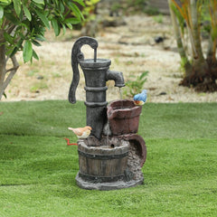 Resin Fountain Give your Garden or Patio a Whimsical Touch with the Rustic Water Pump, and Two Birds Perched, Outdoor Polyresin Fountain