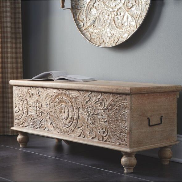 Amirah Wood Flip Top Storage Bench Bring Boho-chic Style to your Space with this Ornate Storage Bench Crafted of Solid Wood