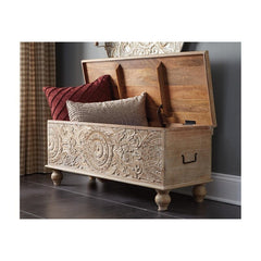 Amirah Wood Flip Top Storage Bench Bring Boho-chic Style to your Space with this Ornate Storage Bench Crafted of Solid Wood