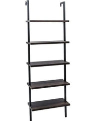 5-Shelf Wood Ladder Bookcase with Metal Frame Modern Tall Display Shelf Racks - Brown Perfect Storage for Any Space, Like Living Room