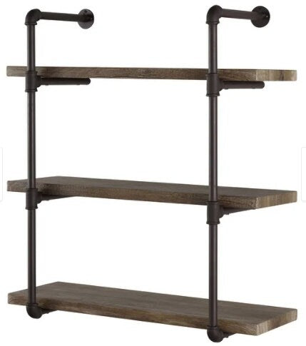 3-tier Faux Wood Industrial Pipe Wall Shelf Embrace Industrial Style with this 3-Tier Wall Shelf, The Pipe-Style Iron Frame is Fitted