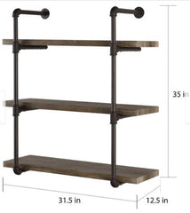 3-tier Faux Wood Industrial Pipe Wall Shelf Embrace Industrial Style with this 3-Tier Wall Shelf, The Pipe-Style Iron Frame is Fitted