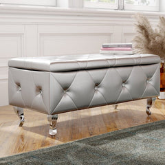 Silver Victoria Faux Leather Flip Top Storage Bench Storage Benches are a Versatile Addition to Any Abode, Sneakily Stow Folded Blankets