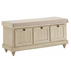 Antique White Hemmer Upholstered Flip Top Storage Bench Pulling Double Duty as a Sitting and Storage Area, The Handy Storage Bench