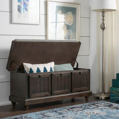 Antique Black Hemmer Upholstered Flip Top Storage Bench Pulling Double Duty as a Sitting and Storage Area Antique Finish for Classic Style