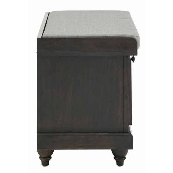 Antique Black Hemmer Upholstered Flip Top Storage Bench Pulling Double Duty as a Sitting and Storage Area Antique Finish for Classic Style