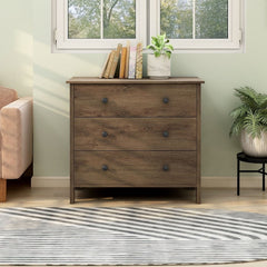 Distressed Walnut Dresser - 3-Drawer Gliding Drawers Provide Plenty of Space for your Clothing Ball Bearing Metal Glides