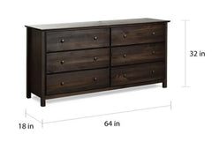 Espresso 6-drawer Solid Wood Dresser Find Enough Storage Space for Every Season's Clothing Inside this Six-Drawer Dresser Classic Style