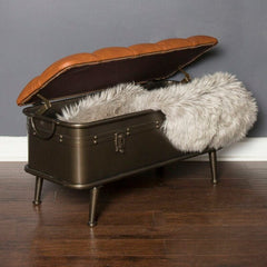 Faux Leather Flip Top Storage Bench Storage Bench Brings the Beauty of Masculine Industrial Style to your Home