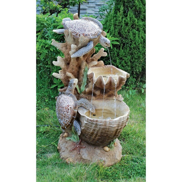 Resin Turtle Cove Cascading Sculptural Fountain with LED Light Bring A Smile and is the Crowning Statement in your Garden or on your Patio