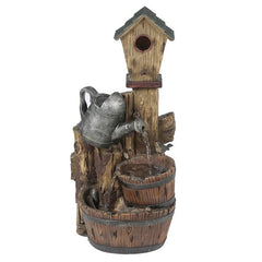 Resin Bird House Post and Water Can Patio Fountain Give your Garden or Patio A Rustic Touch with this Farmhouse Themed Outdoor Fountain