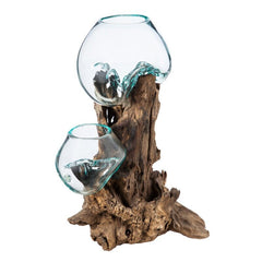 Terrarium Brighten your Home or Patio with This Natural Style Planter. The 2 Round Glass Bowls Sit On A Piece of Repurposed Wood