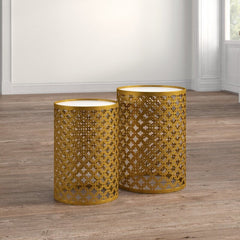 Drum Nesting Tables Set of Two Cylindrical Tables is Crafted From Metal with A Gold Finish for A Pop of Glamour Wherever They Rest