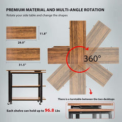 Solid Wood Wheel End Table Set with Tiers Storage Shelves Store Magazines, Wines, Snacks, Drinks, Toys, Small Decorations or Potted Plants