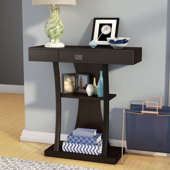 Console Table Add Contemporary Style to your Entryway or Hallway 3 Tiers of Shelving and 1 Drawer on Smooth Roller Slides