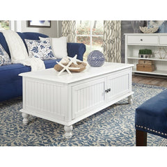 Beach White Solid Wood Coffee Table with Storage Perfect for Space Saving Great for your Living Room