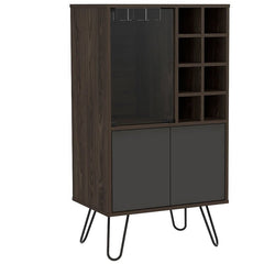 Brown Bar with Wine Storage  Compact Bar Cabinet that Can Hold your Favorite Wines and Liquors Door Compartment To Hang your Wine Glasses