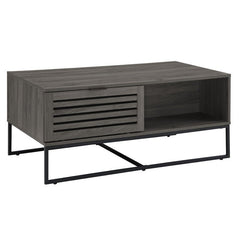 Slate Gray Sled Coffee Table with Storage Two Open Compartments for Easy Access Organization Piece for your Living Room