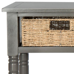 Gray Solid Wood Console Table for Any Entry Hall. Finished Pine Beautifully Highlights Two Woven Rattan Pull-Out Baskets