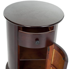 Dark Cherry Drum End Table with Storage Accent Table Redefines Rustic Farmhouse Charm for Today's Classic Contemporary Décor