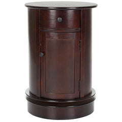 Dark Cherry Drum End Table with Storage Accent Table Redefines Rustic Farmhouse Charm for Today's Classic Contemporary Décor