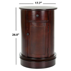 Dark Cherry Drum End Table with Storage Accent Table Redefines Rustic Farmhouse Charm for Today's Classic Contemporary Décor