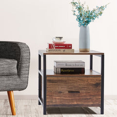 Brown Block End Table with Storage Perfect for Placing A Reading Lamp on it. Storage Allows to Store Books, Phone, Keys or Other Tiny Things