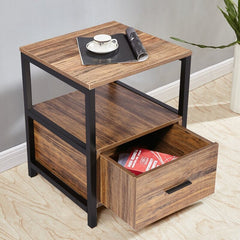 Brown Block End Table with Storage Perfect for Placing A Reading Lamp on it. Storage Allows to Store Books, Phone, Keys or Other Tiny Things