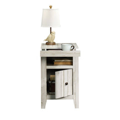 White Plank End Table with Storage Perfcet for Coffee Holder, Lamp Stand Great Addition your Home Open Shelf for Easy Access to the Storage