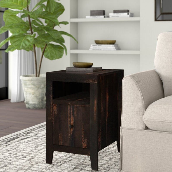 Char Pine End Table with Storage Perfet for Coffee Holder, Lamp Stand Great Addition to your Home Open Shelf for Easy Access to the Storage