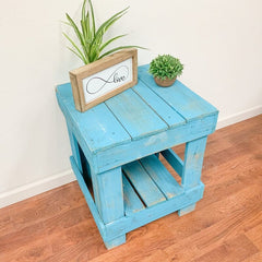 Solid Wood End Table with Storage Natural Color Comes with Reddish Tint, Brown, Grey, and Also Comes with Old Barn Wood