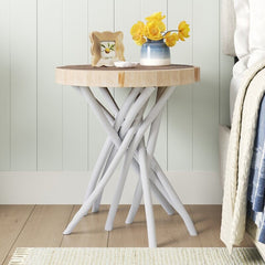 White Solid Wood Tree Stump End Table Perfect for Bringing A Natural Touch To Any Room Natural Source Material