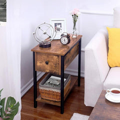 Set of 2 Rustic Brown End Table Set with Storage Bottom Shelf Provides Enough Space to Organize your Stuff, Easily Place Storage, Books